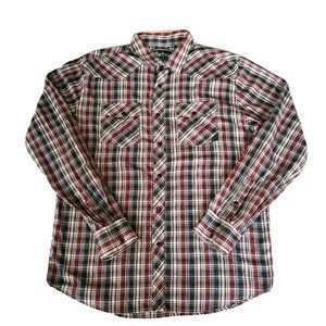Electric Evolution Men's Red and Blue Plaid Button Up Shirt Large western